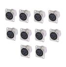 Kit 10 Conector XLR Femea Painel 3 Polos Quadrados Trava NC3FD Neutrik