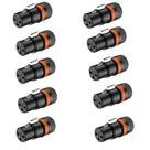 Kit 10 Conectores Roxtone LX3F XLR Fêmea Rotativa de Baixo Perfil