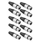 Kit 10 Conectores Xlr Fêmea Niquelado 3 Pinos Profissional Cor Prateado Com Preto