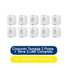 Kit 10 Conjunto Tomada 2 Polos + Terra 10A Sobrepor Bipolar ILUMI Completo