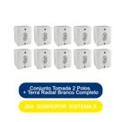 Kit 10 Conjunto Tomada 2 Polos + Terra 20A Sobrepor Sistema X Radial Branco Completo Kit 10 Conjunto Tomada 2 Polos + Terra 20A Sobrepor Sistema X Radial Branco Completo