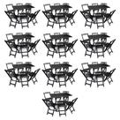 Kit 10 Conjuntos de Mesa Dobráveis de Madeira 70x110cm com 6 Cadeiras Preta