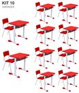 Kit 10 Conjuntos Escolar Individual Juvenil/Adulto com porta Livros cor Vermelho