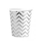 Kit 10 Copos 270ml Descartáveis de Luxo em Papel Para Festa - Branco e Listras Pratas Chevron Missoni Kit 10 Copos 270ml Descartáveis de Luxo em Papel Para Festa - Branco e Listras Pratas Chevron Missoni