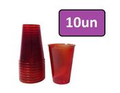 Kit 10 Copos Acrílico 200ml Vermelho Translúcido Elite
