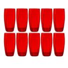 Kit 10 Copos de Vidro Vermelho Florida Mesa Chique 370ml