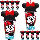 Kit 10 Copos Minnie Orelhas C/ Canudo Festa Aniversario