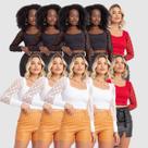 Kit 10 Cropped Feminino Manga Longa Tule Poa Bolinha Casual Basico