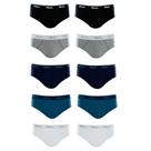 Kit 10 Cuecas Slip 100% Algodão Mash Azul/Preto/Branco/Cinza