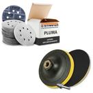 Kit 10 Discos de Lixa Branco Fecho Aderente E Base Suporte Boina Disco de Lixa 125mm
