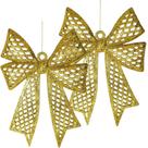 Kit 10 Enfeites de Natal Laço Decorativo com Glitter para Árvore Dourado 24cm