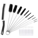 Kit 10 Escovas Limpeza Haste Inox Cerdas em Nylon + 1 Escova Estreita p/ Cantos +10 Mini Esciovinhas