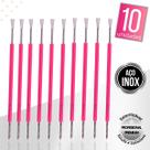 Kit 10 Espátula Cutícula Manicure Mista Cutelaria Rosa Silicone Empurrador Palito Unha Aço Inox
