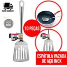 Kit 10 Espatula Vazada de Inox para Hamburguer Lanche Grande com Alça Utensilio de Cozinha