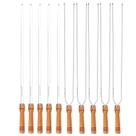 Kit 10 Espetos 70cm Preparo Churrasco Simples e Duplo Cabo Madeira Alumínio Mor