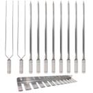 Kit 10 Espetos Inox 80cm Espada Duplo E Suporte Espetos Inox