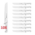 Kit 10 Facas de Açougueiro Mundial 12" em Aço Inox Reta Larga Cabo Branco Profissional (5520-12)