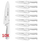 Kit 10 Facas de Cozinha Prossifional Mundial 8" Triangular Larga Aço Inox Cabo Branco (5510-8)