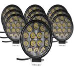 Kit 10 Farol Auxiliar Redondo Led 42w 14 Led 6000k