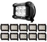 Kit 10 Farol De Milha Quadrado 6 Leds 12-24v 18w Universal Trator Agricola Caminhão Carro Suv Jeep Off Road Trilha 6000k