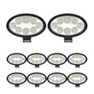 Kit 10 Farol Milha 8 Led 24w 12v 24v Oval Carro Trator