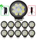 Kit 10 Farol Milha Led Redondo 9 Leds 27w 12v 24v Auxiliar Off-road Trilha Jeep Troller Trator Suv Carro Moto Universal