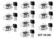 Kit 10 Fechaduras para Gaveta de 22 mm Cromada - 2 Chaves
