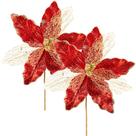 Kit 10 Flores Artificial Arranjo Enfeite Natal Vermelha 29cm