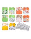 Kit 10 Fraldas Ecológicas Laváveis Reutilizáveis 10 Absorventes Melton Ajustável 3kg a 15kg Estampas Neutras