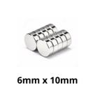 Kit 10 Imã Neodímio Disco Magnético N35 6 x 10 mm Super Forte Potente Redondo