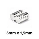 Kit 10 Imã Neodímio Disco Magnético N35 8 x 1,5 mm Super Forte Potente Redondo