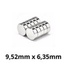 Kit 10 Imã Neodímio Disco Magnético N35 9,52x 6,35 mm Super Forte Potente Redondo
