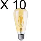 Kit 10 lampada led retro filamento st64 pera 4w 2200k ambar biv e27 galaxy