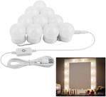 Kit 10 Lampadas Luz de Espelho Usb Maquiagem Make Camarim LED Studio 3 Cores Ajustavel