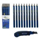 Kit 10 Lápis Carpinteiro Azul Marceneiro Pedreiro Obra