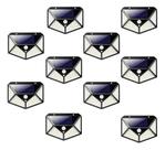 Kit 10 Luminária Parede Solar 100 Leds Luz Balizador Jardim