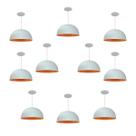 Kit 10 Luminária Pendente Meia Lua 24cm Com Interior Laranja Fiação 110/220v