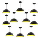 Kit 10 Luminária Pendente Meia Lua 34cm Com Interior Amarelo Com Fiação 110/220v