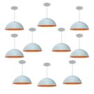 Kit 10 Luminária Pendente Meia Lua 34cm Com Interior Laranja Com Fiação 110/220v