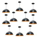 Kit 10 Luminária Pendente Meia Lua 40cm Com Interior Laranja Fiação 110/220v