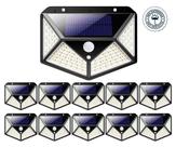 Kit 10 Luminária Solar Parede 100 Led Com Sensor de Presença Jardim Prova d'água Com 3 Funções Preta