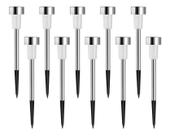 Kit 10 luminárias inox solar led branco frio carregamento automatico 2203