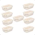Kit 10 Marmita Hermética com talheres de bambu e PP off white 1,1L