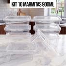 Kit 10 Marmitas Potes 900ml Travas Laterais hermeticas Livres de BPA Alimentos organiza congelador Kit 10 Marmitas Potes 900ml Travas Laterais hermeticas Livres de BPA Alimentos organiza congelador