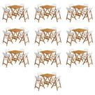Kit 10 Mesas Dobráveis Elegance 70x70 8 Ripas 4 Cadeiras Natural Assento Polipropileno - Branco