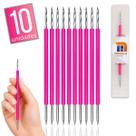 Kit 10 Palito Duplo Bastão Cutícula Unha Manicure Pedicure Cutelaria Silicone Rosa Aço Inox
