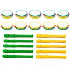 Kit 10 Pandeiro 10 Flauta Infantil Brasil Festa Copa Criança Musical Lembrancinha Recreação Educativo