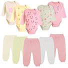 Kit 10 Pçs Bebê Body Longo Estampado ou Liso e Mijão Algodão Kit 10 Pçs Bebê Body Longo Estampado ou Liso e Mijão Algodão