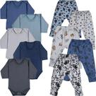 Kit 10 Pçs Body Manga Longa E Mijão Pé Reversível Menino