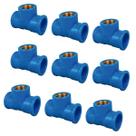 Kit 10 Pçs Te Azul Redução Base Latão 25x25mm X 1/2